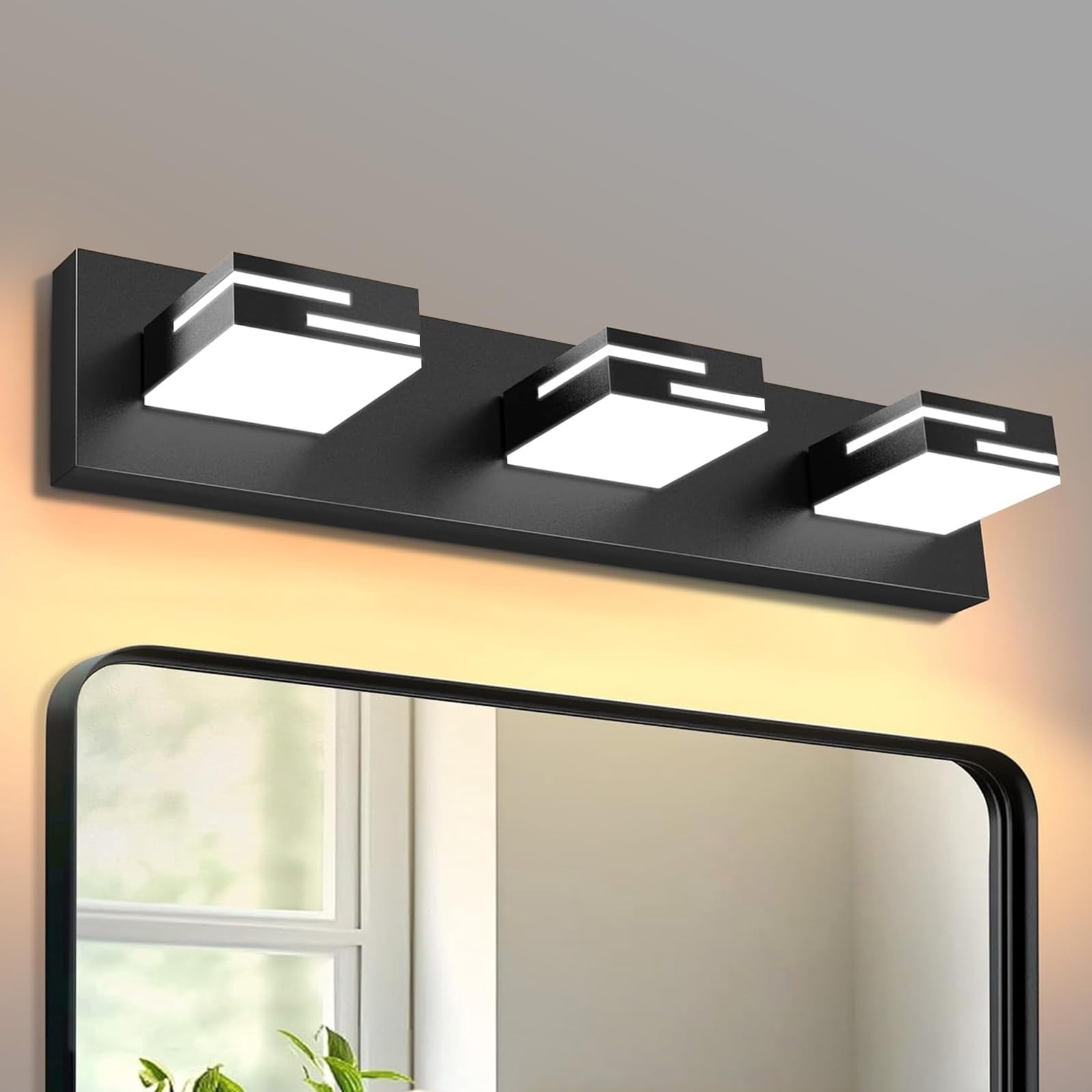 Led Modern Bathroom Vanity Light Fixtures 3-light 22-inch 5cct Dimmable Matte Black Lights For Lighting Over Mirror  With 360° Rotatable Acrylic Heads