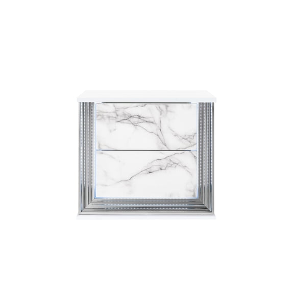 Led Moon White Marble Nightstand, Modern And Fascinating Design, Accents, High Gloss Finish, Solid Wood + , 27.98in D, 17.19in W, 24.8in H, 62.6lb Wt Sleek Style, Rich , Gloss, Depth, Width,