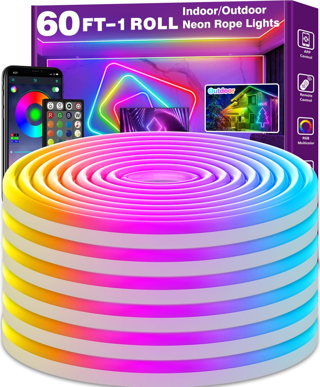 Led Neon Rope Lights 60FT,Control with App/Remote,Flexible Led Rope ...