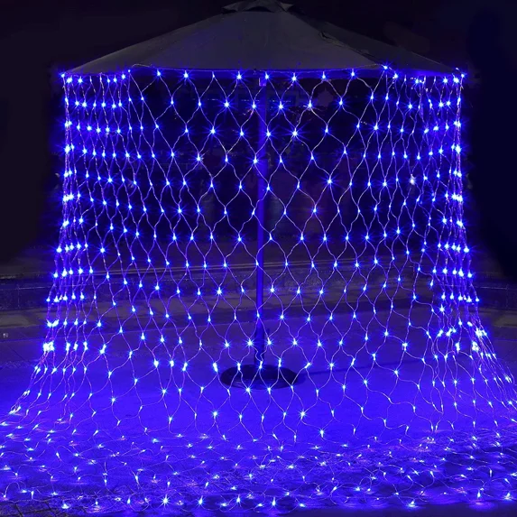Led Net Mesh String Lights Outdoor Christmas Net Lights, 5FT x 5FT 96 Led String Light with 8 Modes, Connectable Fairy Light for Outdoor, Indoor, Christmas Tree, Party Decor, Blue