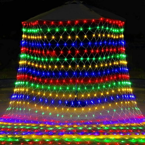 Led Net Mesh String Lights Outdoor Christmas Net Lights, 5FT x 5FT 96 Led String Light with 8 Modes, Connectable Fairy Light for Outdoor, Indoor, Christmas Tree, Party Decor, Multicolor
