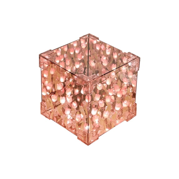 Led Night Light, Battery Night Light, Light Cube, Decorative Table Lamp, Pink Desk Decor, Flower Light, 4.7X4.7 In, 1 Kit, Diy Craft Project, Ambient Lighting, Bedroom Accent
