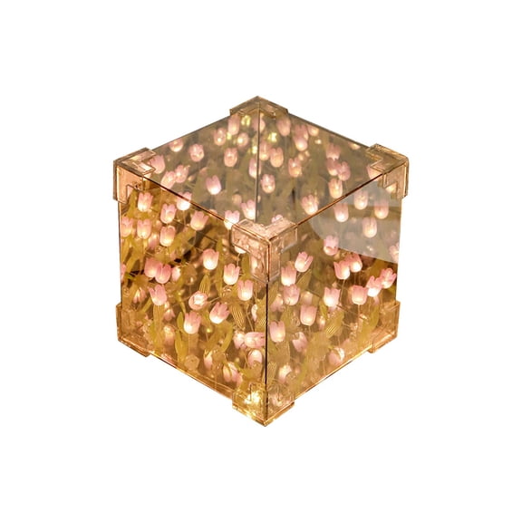 Led Night Light, Battery Powered Light, 4X4 in Cube, Craft Lights for Projects, Flower decorations, Pink desk decor, Ambient Lighting, Diy Craft Kit, 1 Pc, Light Pink Accents