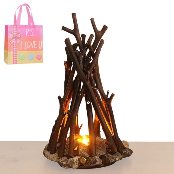 Led Night Light, Campfire Lamp, Wooden Campfire LED Dimmable Lamp with 3 Lighting Modes & Flame Sound, for Bedroom Office and Relaxation, Indoor Outdoor Festival Decor (L)