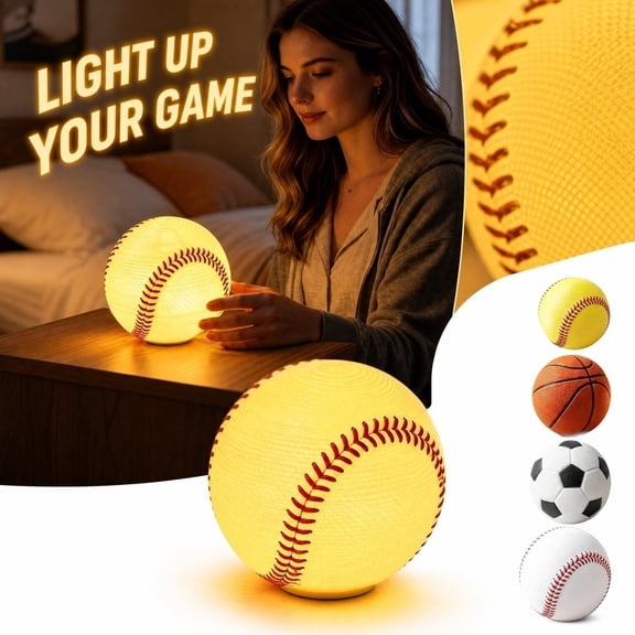 Led Night Light with Baseball Design, Table Lamp for Bedroom Nightstand, Desk Lamp for Office, Night Light for Birthday, 3 Inch, 1 Pack