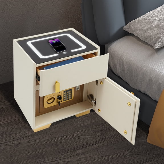 Led Nightstand with Wireless Charging and Safe Box Night Stand, Bedside Table 16*16*20in for Offices, Homes