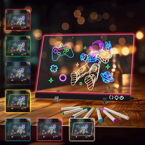 Led Note Board with Colors 13.7"X10", Acrylic Dry Erase Board with Light, Doodle Glow Drawing Board with 7 RGB Colors, 5 Modes, Touch Control, LED Drawing Board for Kids with Stand, 7 Markers