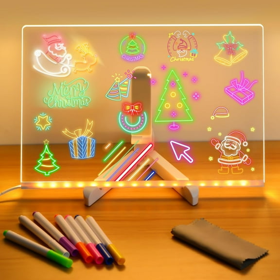 Led Note Board with Colors, Light Up Acrylic Message Board, Glowing Acrylic Dry Erase Board with Light, Led Boards to Write On, Led Writing Board Led Drawing Board (Large/11.8 * 7.9 inches)