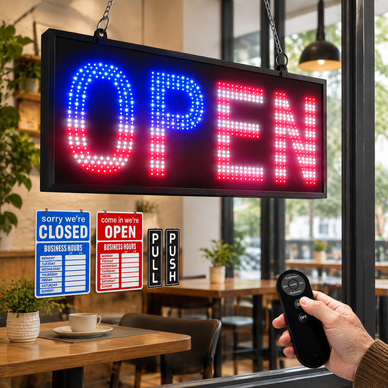 Led Open Sign 30x10 Remote Dimmable 12 Modes Flag For Business Window ...