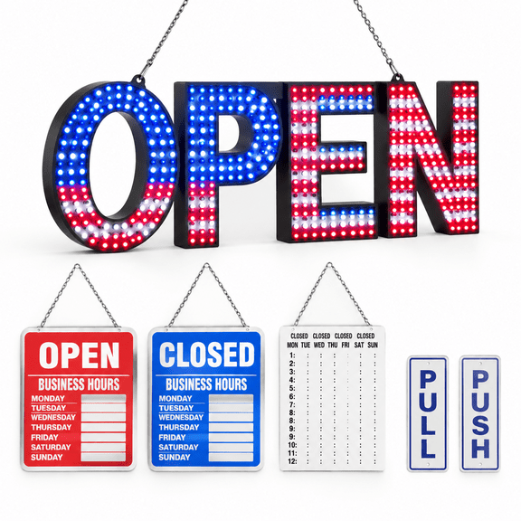 Led Open Signs For Business 40"l X 14"w Inch Large Sign With 3 Scene Modes Ultra Bright Adjustable Light Up Storefront (flag)