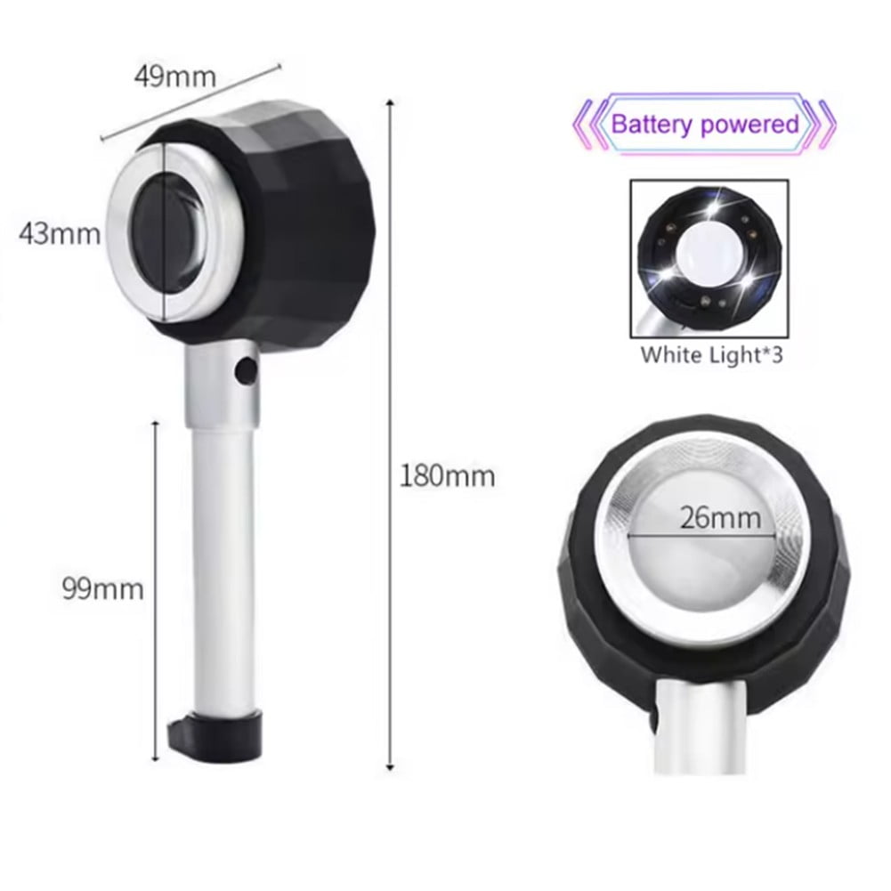 Led Optical Glass Handheld Magnifier With Light Scale And Measurement Scale A