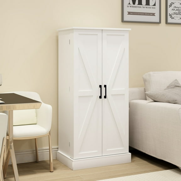 Led Pantry Cabinet 50" Freestanding White - Buffet Cupboards Sideboard With 2 Doors, , Adjustable Shelves. For Kitchen, Living Room, Dining Area. Spacious Storage For Dining. Cube