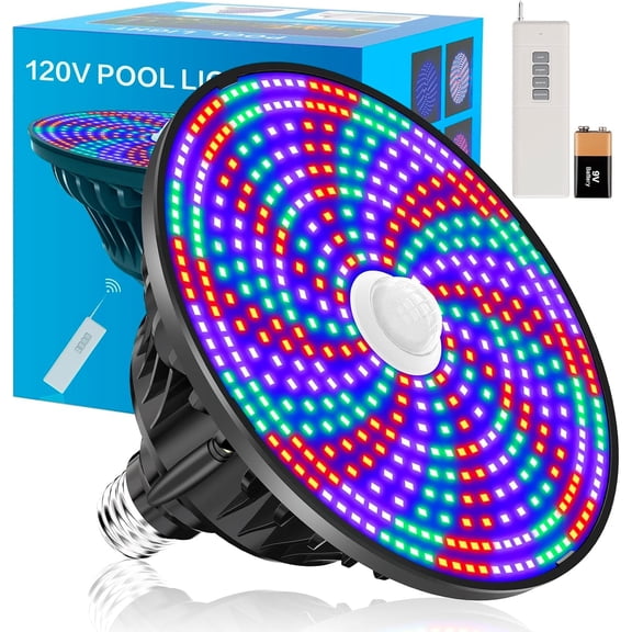 Led Pool Lights for Inground Pool, 65W RGB Color Bulb with Remote Control, Light E27 Replacement Fixture (Black)