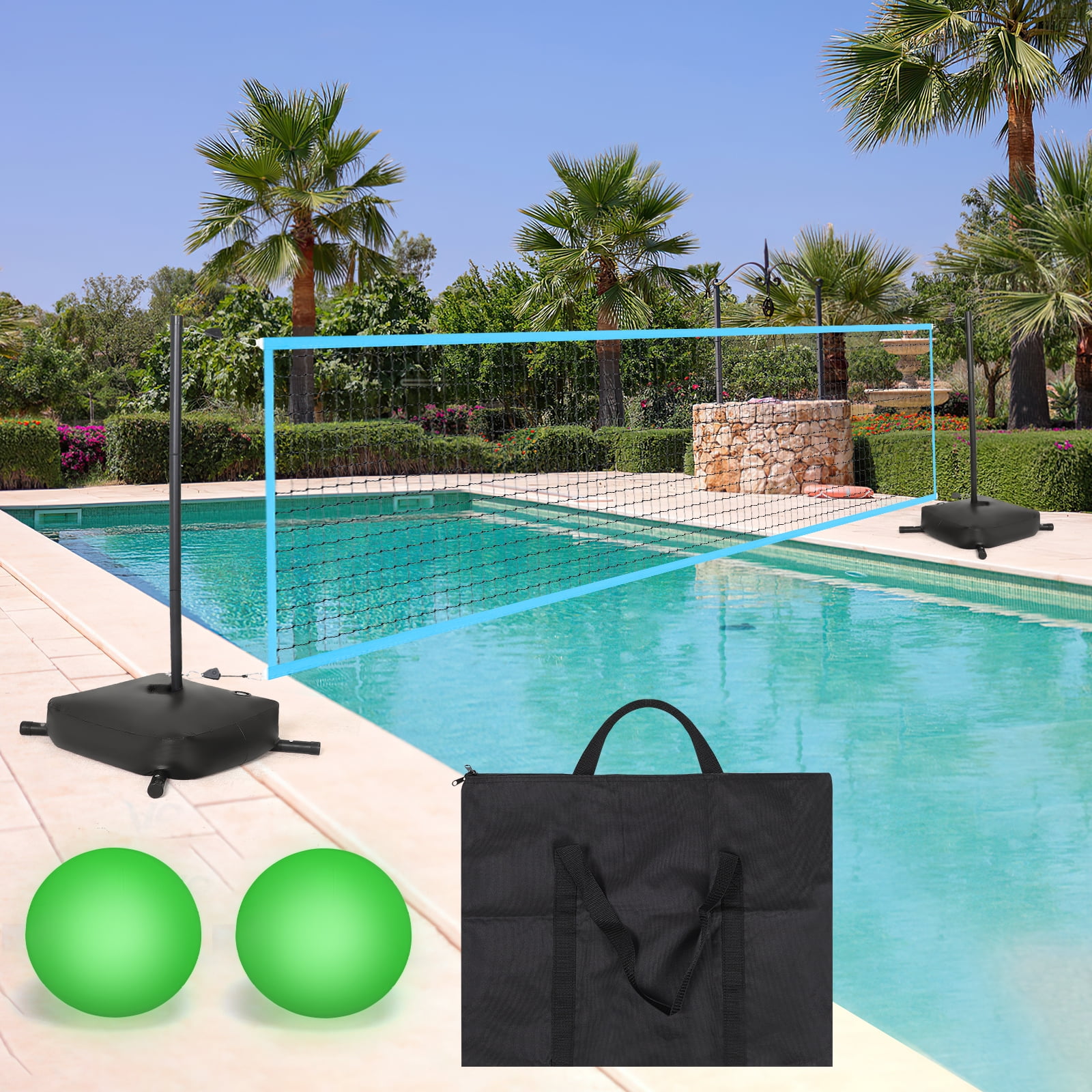 Led Pool Volleyball Net Set With Colorful Lights,15ft-32ft Adjustable Volleyball Game Set For Inground Pool, Kids Adults Swimming Pool Water Volleyball Games Toy For Backyard Party Sport