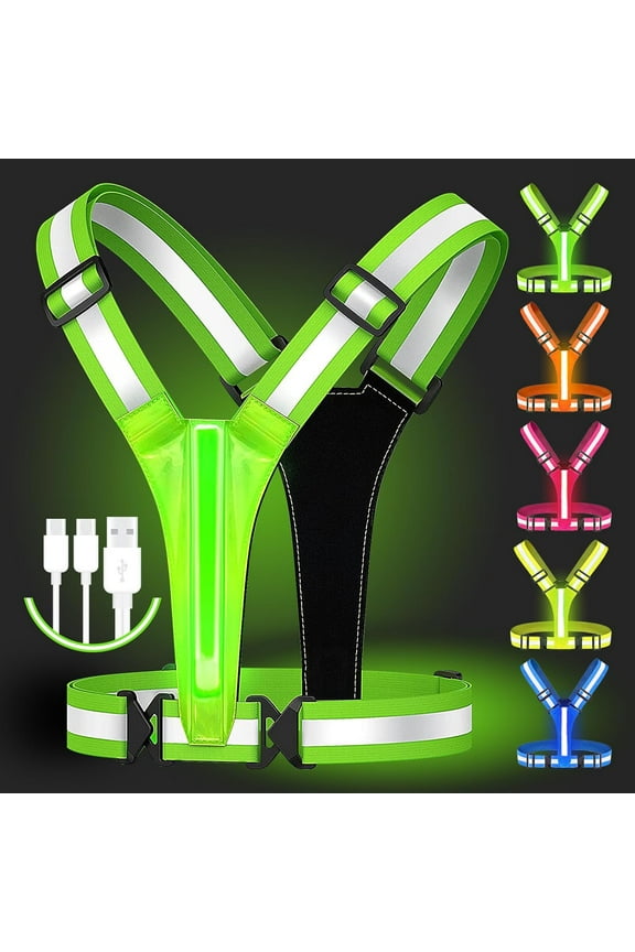 Led Reflective Vest Running Gear,USB Rechargeable Light Up High Visibility Running Vest,6-11hrs Light with Adjustable Waist/Shoulder for Runners