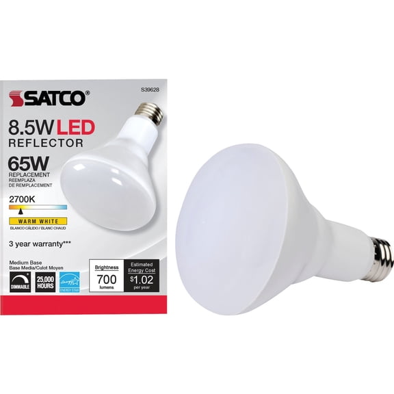 Satco LED Reflector Bulb BR30 Warm White Dimmable - 700 Lumens - 10W, Indoor Use  Residential Use, Standard Application