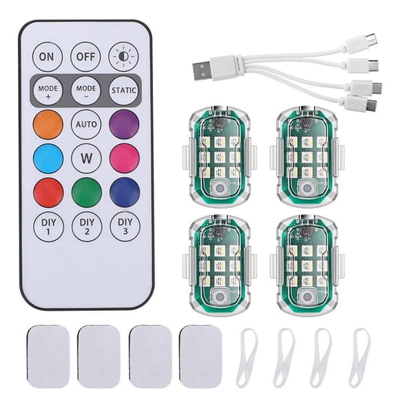 Led Remote Control Night Light For Cars And Motorcycles Seven Color Flashing Warning Light Anti Theft Light Type C Charging 4 Lights 50X36X16Mm