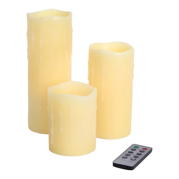 Led Remote Dripping Candles (Set Of 3) 3"Dx4"H,6"H,8"H Wax, Plastic