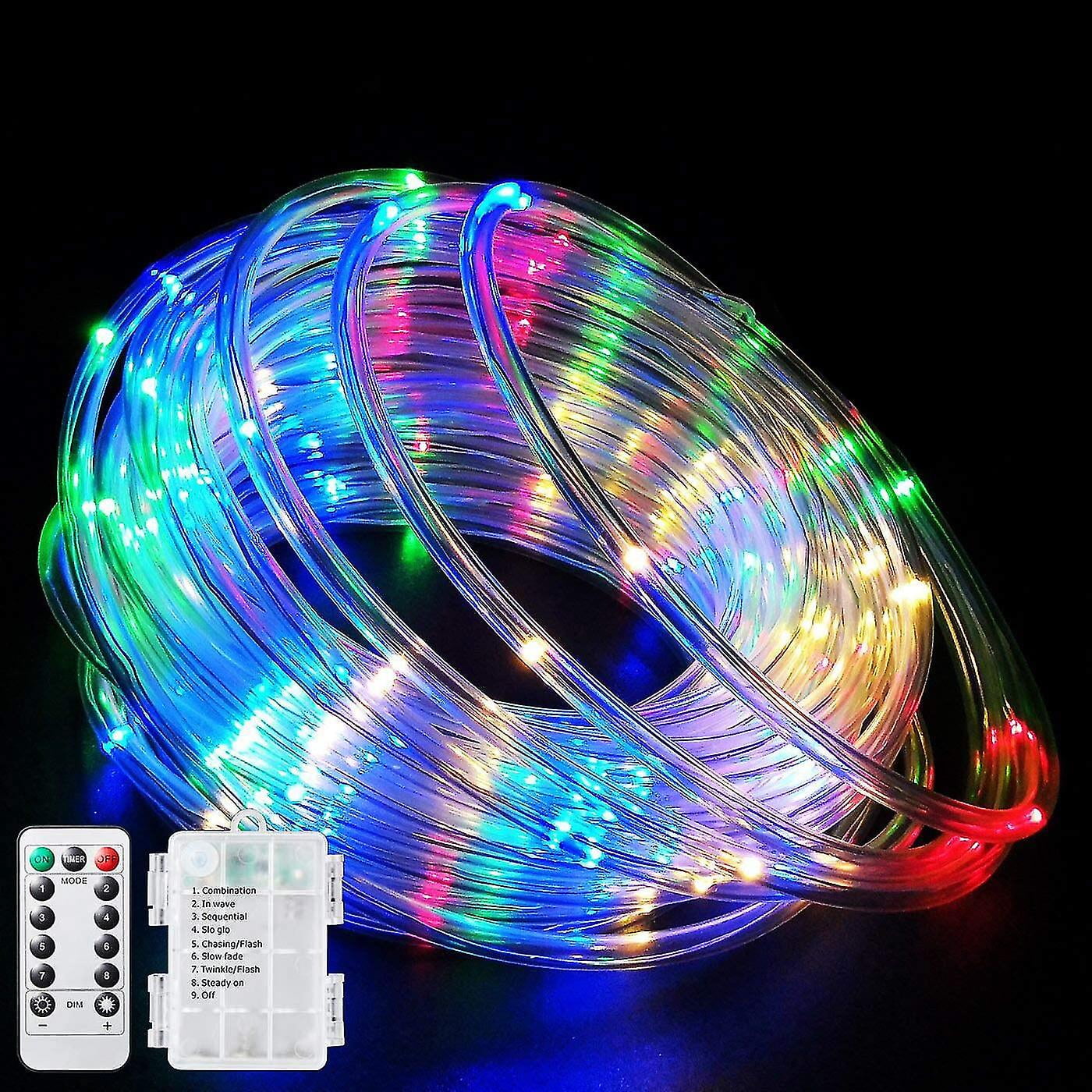Led Rope Light Battery String Light 32.8Ft 100 Led 8 Mode Outdoor