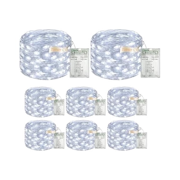 Led Rope Lights 8 Pack 16FT 50 LED Fairy Lights Battery Operated with Timer, 8 Modes USB Mini Twinkle Light, Small String Lights for Wreath Vase Bedroom DIY Wedding Party, Cold White