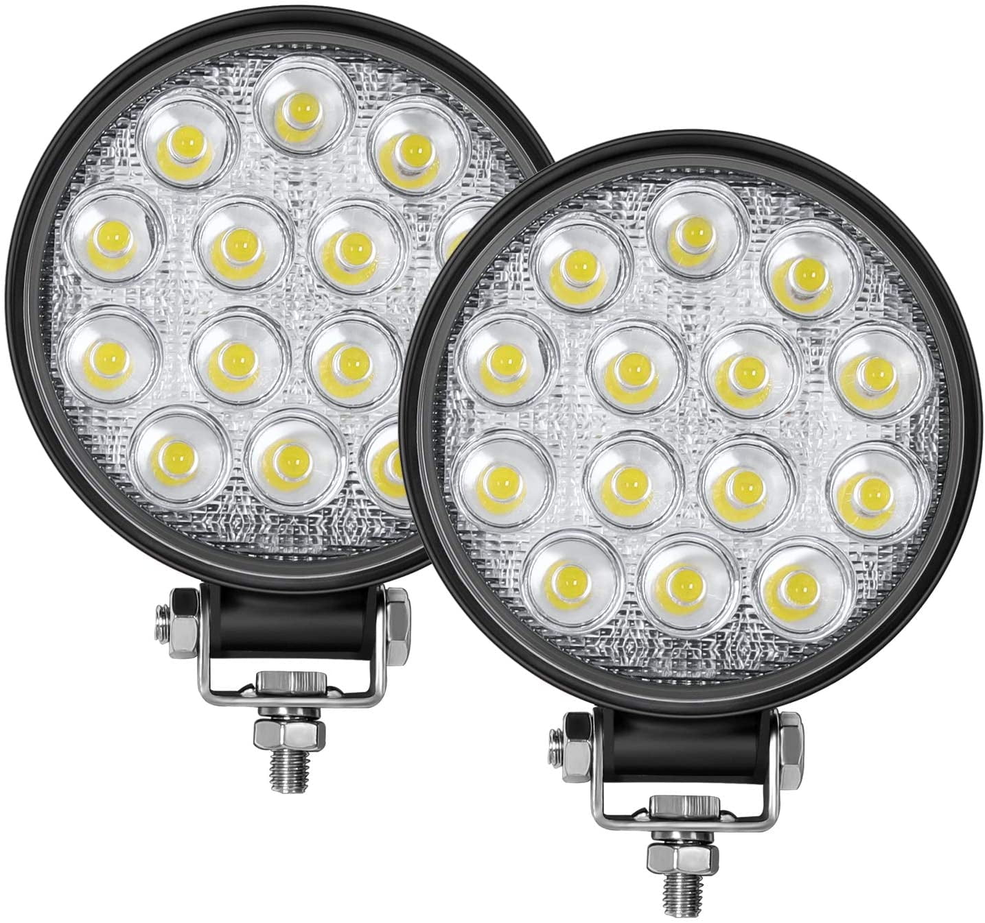 Led Round Light Bar 2PCS 4.5" 140w 14000LM Flood Light Pod Off Road Fog Driving Roof Bar Bumper for SUV Truck, Hunters