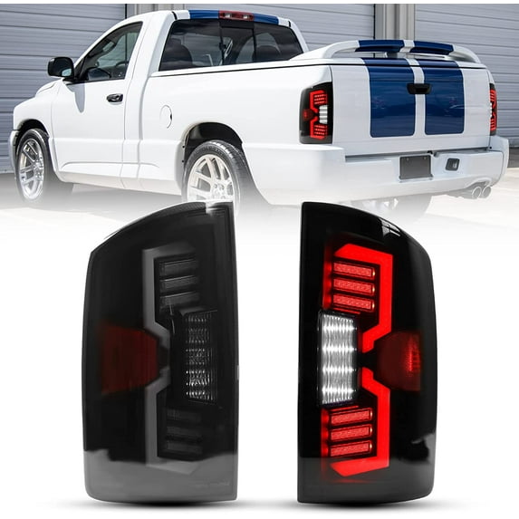Led Sequential Tail Lights for 2002-2006 Dodge Ram 1500 pickup and 2003-2006 Dodge Ram 2500/3500,Full Led Ram Tail Lights Assembly w/Sequential Turn Signals Passenger and Driver Sides-Smoke Lens