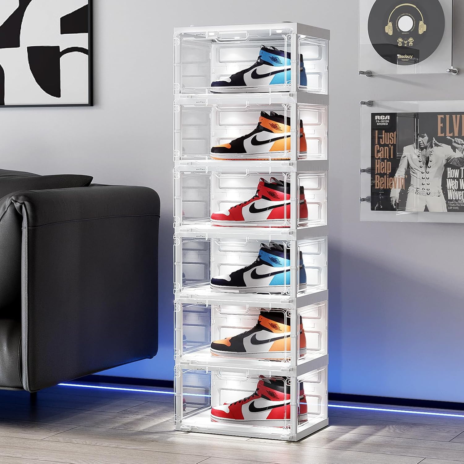 Led Shoe Boxes, Shoe Display Case with Lights, Large Clear Plastic