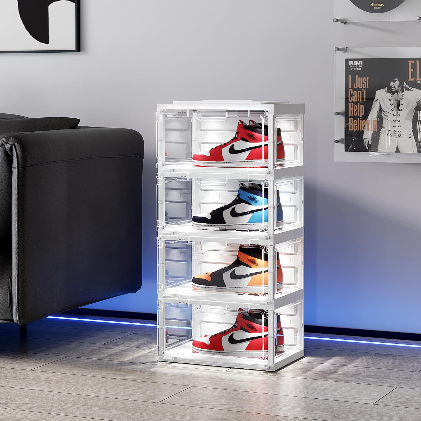 Stackable Shoe Storage Led Led Shoe Boxes, Shoe Display Case with Lights, Large Clear Plastic ...
