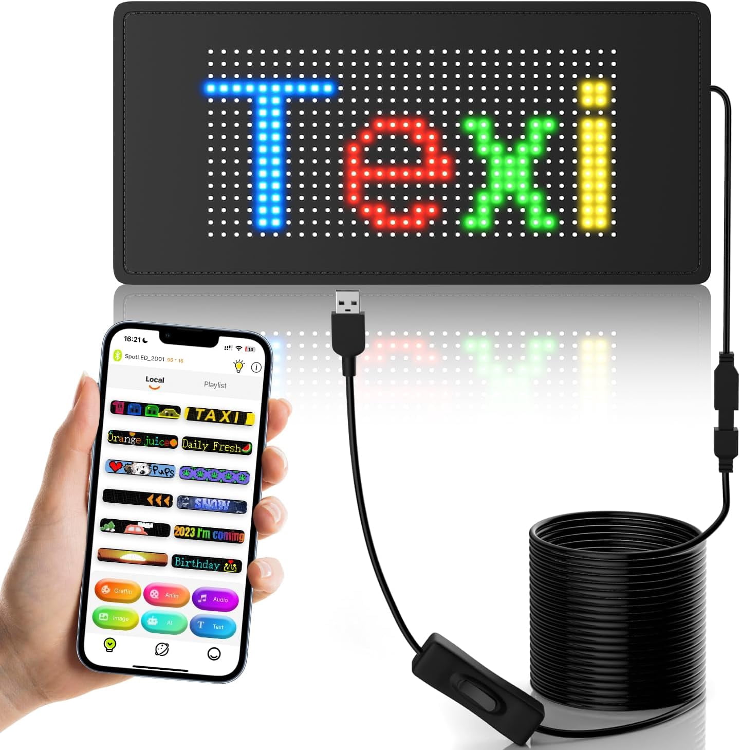 Led Sign, 5V USB RGB Display LED Car Sign 8 Modes Programmable LED Sign ...