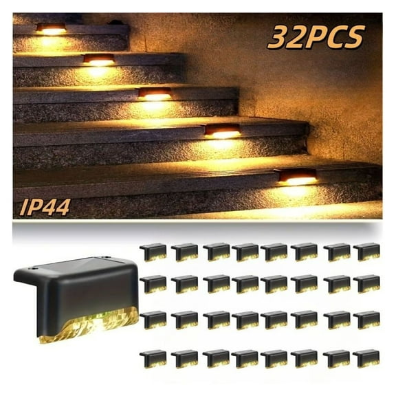 Led Solar Deck Lights 32 Pack Waterproof and Wide Use for Outdoor Stairs Step Fence Railing Yard and Patio Auto On/Off Easy Installation(Warm White)