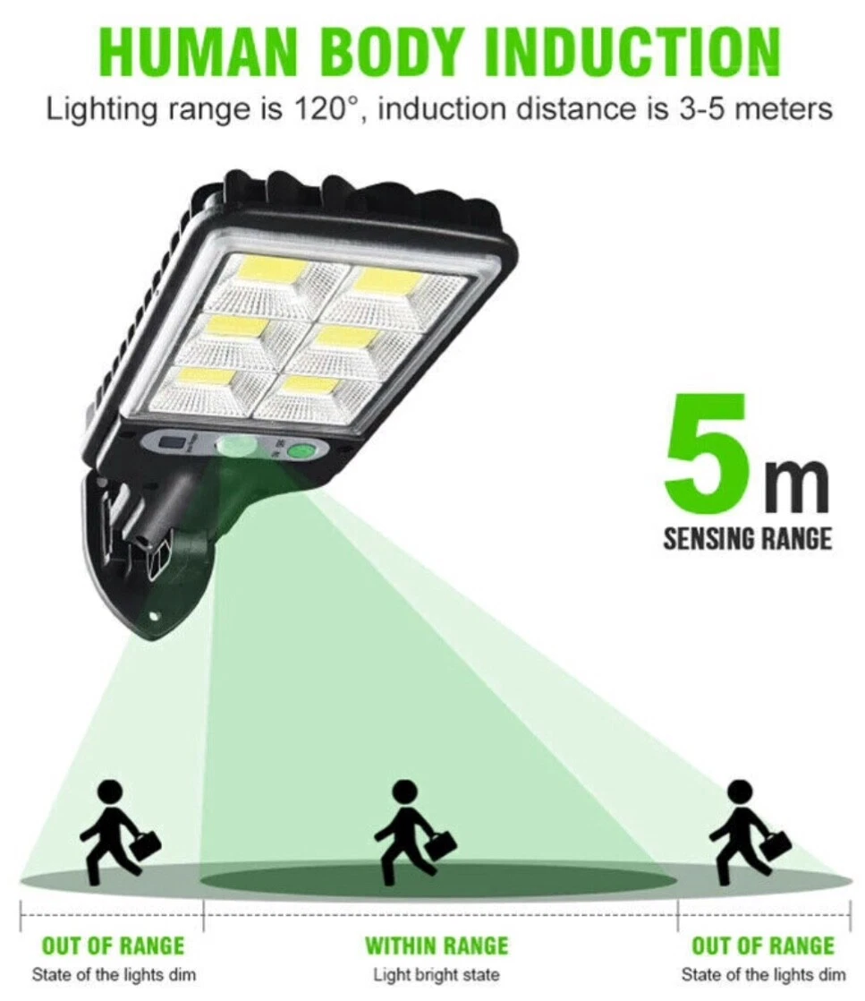 Led Solar Flood Light Motion Sensor Security Wall Street Yard Outdoor Lamp