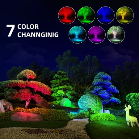 Led Solar Spotlights RGB, Solar Powered Outdoor Color Change Pathway Light Spot Lighting Landscape Light for Garden Yard Patio Fence, 2 Packs