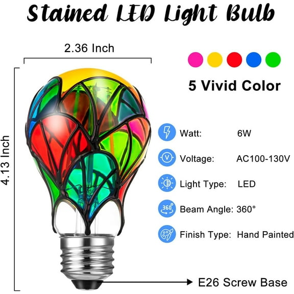 Led Stained Glass Light Bulbs, Fancy Colored Decorative Light Bulbs, Stained Multicolor Painted Lights Bulb for Home Decor, Party Lights, Festival Ambiance Creation