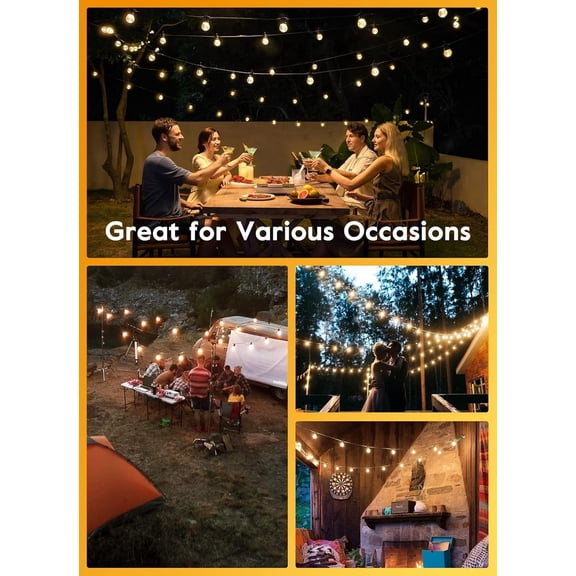 Led String Lights Outdoor 55Ft G40  Lights with 52 Led Shatterproof Bulbs(2 Spare), Waterproof Led  Hanging Lights for Backyard Porch Bistro Balcony Decor, E12 Socket, 2200K