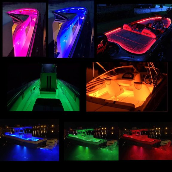 Led Strip Boat Lights Kit, 40FT Bluetooth Multi-Color Marine Pontoon Led Lights, Waterproof Boat Interior Light, Under Gunnel Deck Light, Night Fishing Lighting, APP/Remote Control, Sound Music Sync