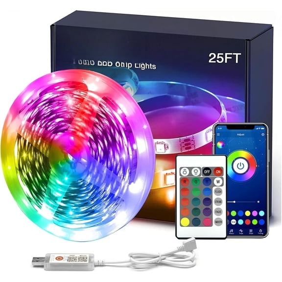 Led Strip Light, 25ft led Light Strips with Remote & App, Sync Mode with Mic, Flexible 24V Led Lights for Bedroom Ceiling, Party,Stairs,USB