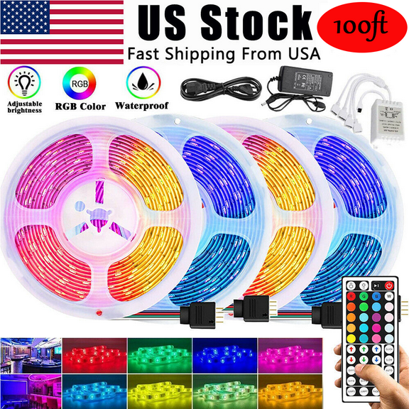 Led Strip Lights 100ft/30M, Color Changing Lights Strip With 44 Key IR Remote Control 5050 LEDs Light for Bedroom Room tv Party