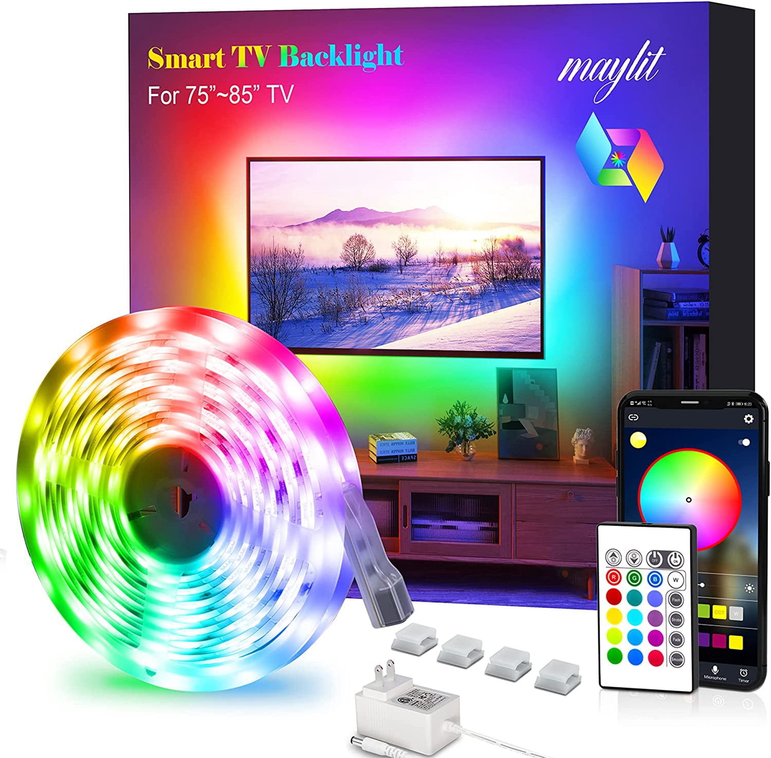 Led Strip Lights, 18ft Tv Led Backlight for 75-85 inch Tv Bluetooth Control Sync to Music, Bias Lighting Tv Led Lights Kit with Remote - RGB 5050 LEDs Color Lights for Room Bedroom