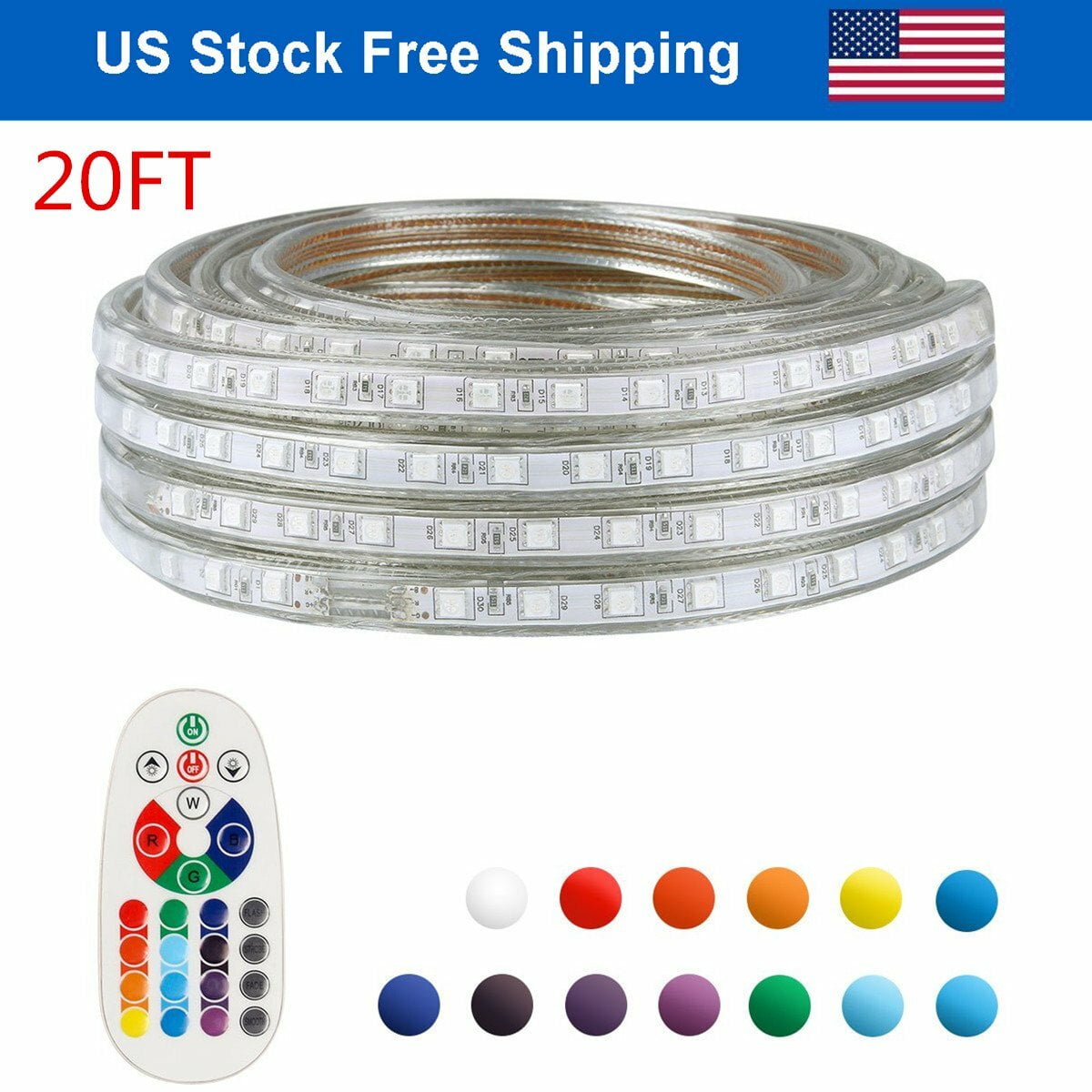 Led Strip Lights 20-50ft RGB Led Room Lights 5050 Led Tape Lights Color Changing