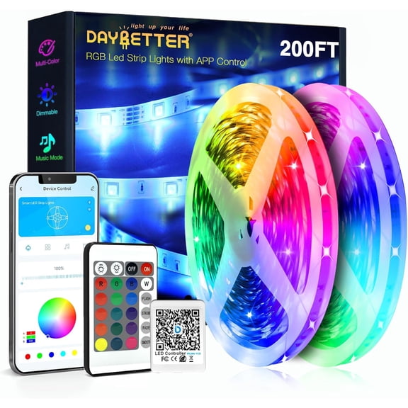 Led Strip Lights 200 ft (2 Rolls of 100 ft) Ultra Long Smart Light Strips with App Voice Control Remote, RGB Music Sync Color Changing Lights for Bedroom, Kitchen, Party,Home Decoration
