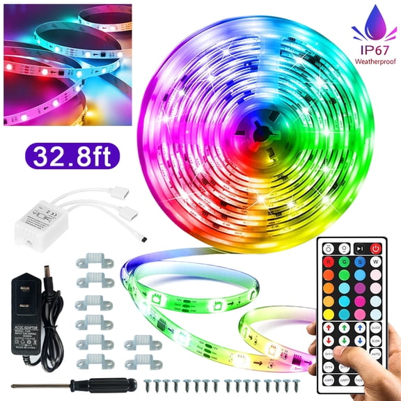 Led Strip Lights,32.8 ft RGB 3528 Color Kit with 44 Key Remote Control and Power Supply Mood Lamp for Room Bedroom Home Kitchen Indoor Decorations