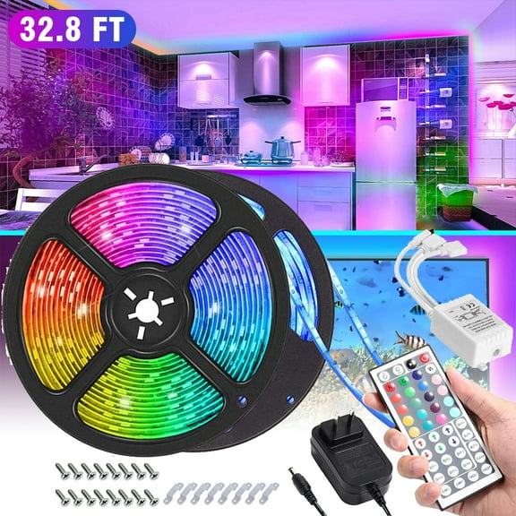 Led Strip Lights,32.8ft(10M) 5050SMD RGB Flexible Led Light Strips Waterproof with DC12V Power Supply 44 Key Remote Controller for Bedroom, Living Room,Indoor/Outdoor Decoration