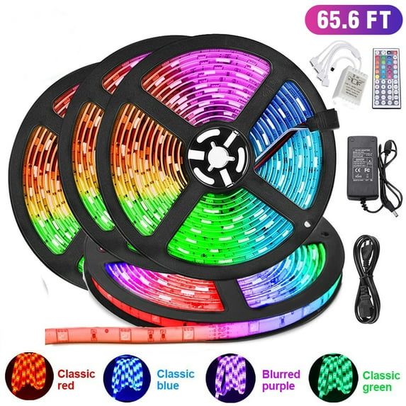 Led Strip Lights 65.6 Feet, Color Changing Lights Strip With 44 Key IR Remote Control 3528 LEDs Light for Bedroom Room tv Party