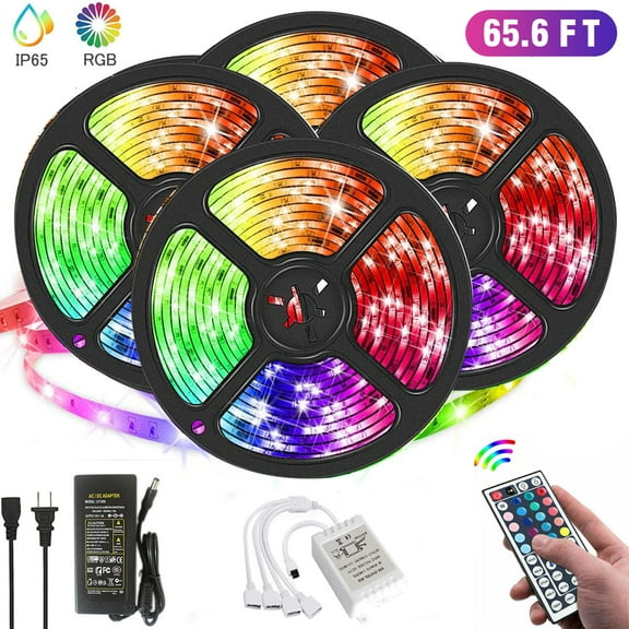 Led Strip Lights,65.6FT 3528RGB Color Changing Kit with 40 Keys Remote Control Lighting Strip for the Bedroom, Kitchen, Around the TV Waterproof IP65