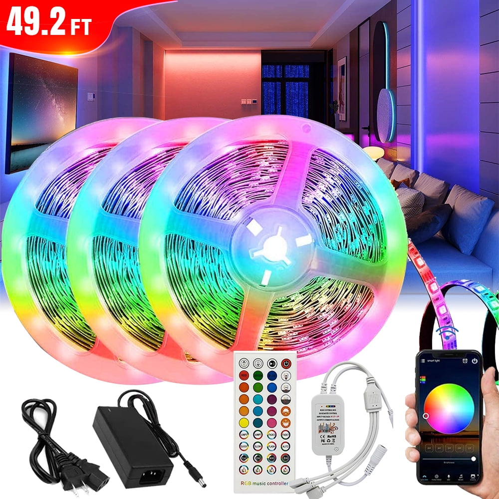 Led Strip Lights for Bedroom 50 Feet,Led Lights Belt Controlled by The App,Waterproof Music Synchronized Color Changing for in Bedroom, Kitchen, Living Room, Party and Christmas