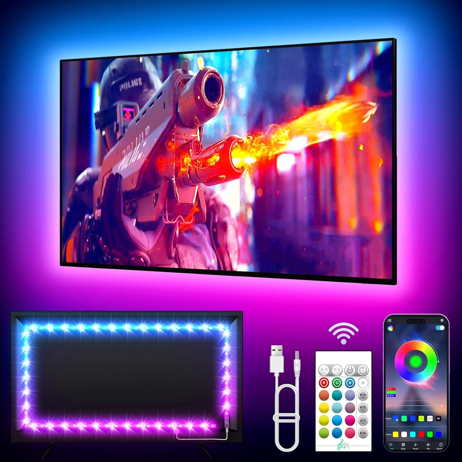 Led Strip Lights Behind Tv, 16.4Ft Led Lights For 5075In Tv, Rgb Tv