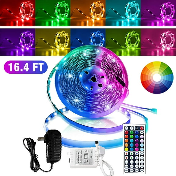 Led Strip Lights Color Changing 16.4ft/5M Flexible 5050 RGB Led Lights Kit with Power Supply and 44 Keys Remote