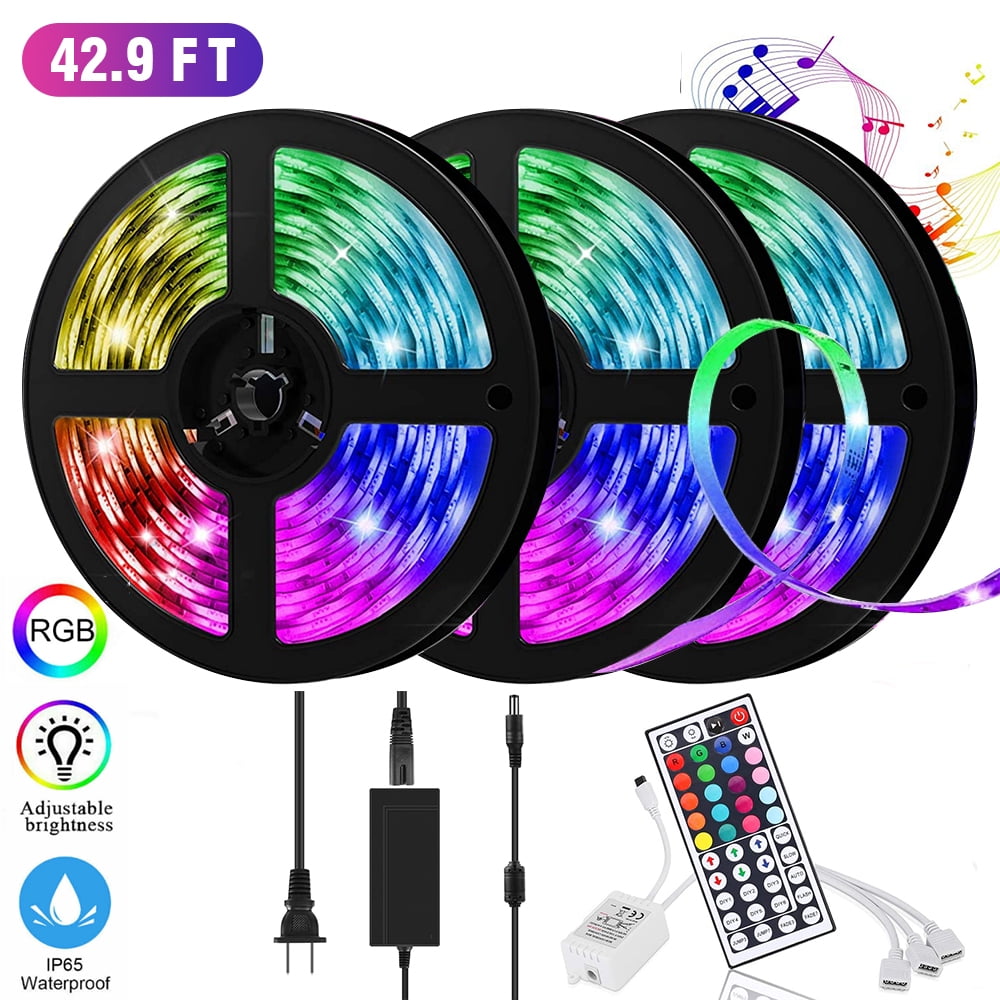 Led Strip Lights Color Changing 50ft Flexible 3528 RGB Led Lights Kit with Power Supply and 44 Keys Remote
