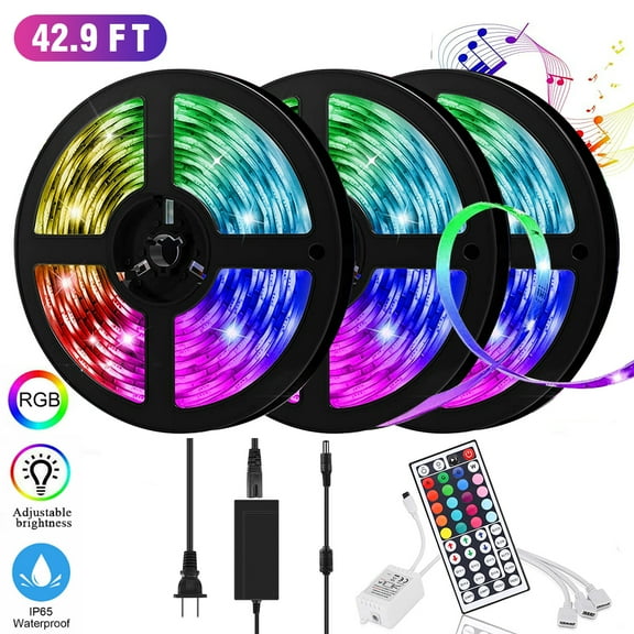 Led Strip Lights Color Changing 50ft Flexible 3528 RGB Led Lights Kit with Power Supply and 44 Keys Remote