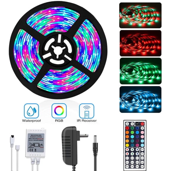 Led Strip Lights Kit 16.4ft Rgb Color Changing Flexible with 44 Keys Remote Controller and 12v Power Supply